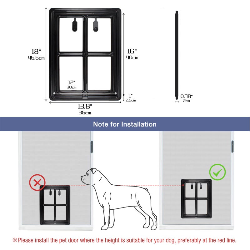NAMSAN Dog Screen Door, Passage Size 12 x 16 inches, Dog Door for Screen Door, Large Pet Door for Sliding Door, Magnetic Automatic Closing, Self-Assembly, Lockable, Black - Image 5